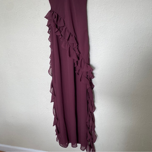 HOUSE OF CB ARIELA MULBERRY RUFFLE MAXI DRESS wine size S NWOT - Picture 10 of 13